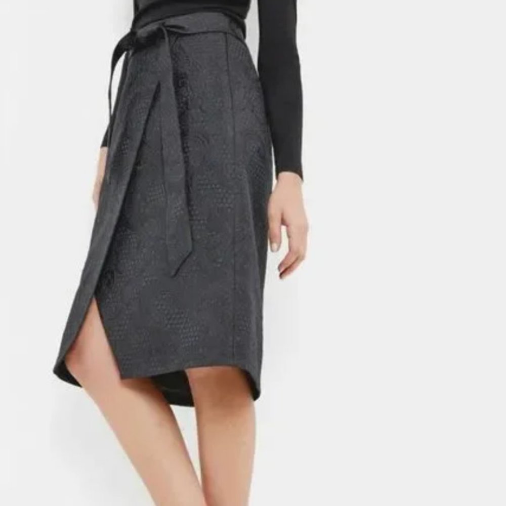 NWT Ted Baker London | Soloaa Jacquard Wrap Skirt Black, Size 3